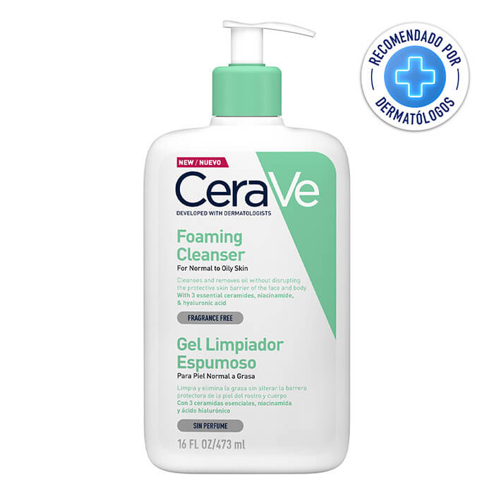 Limpiador facial espumoso CeraVe, Limpiador facial diario para piel grasa  con ácido hialurónico, ceramidas y niacinamida, Sin fragancia y sin  parabenos